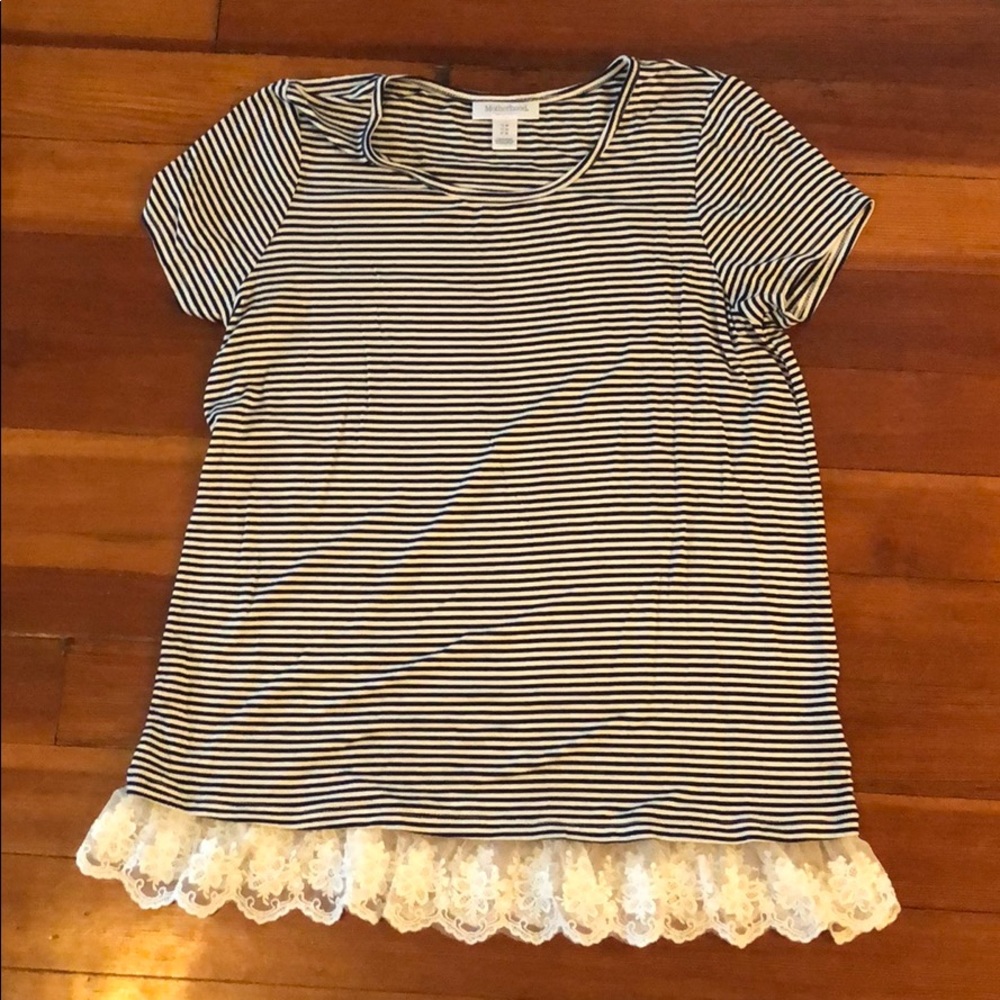 Motherhood Maternity Navy White Stripe Lace Top